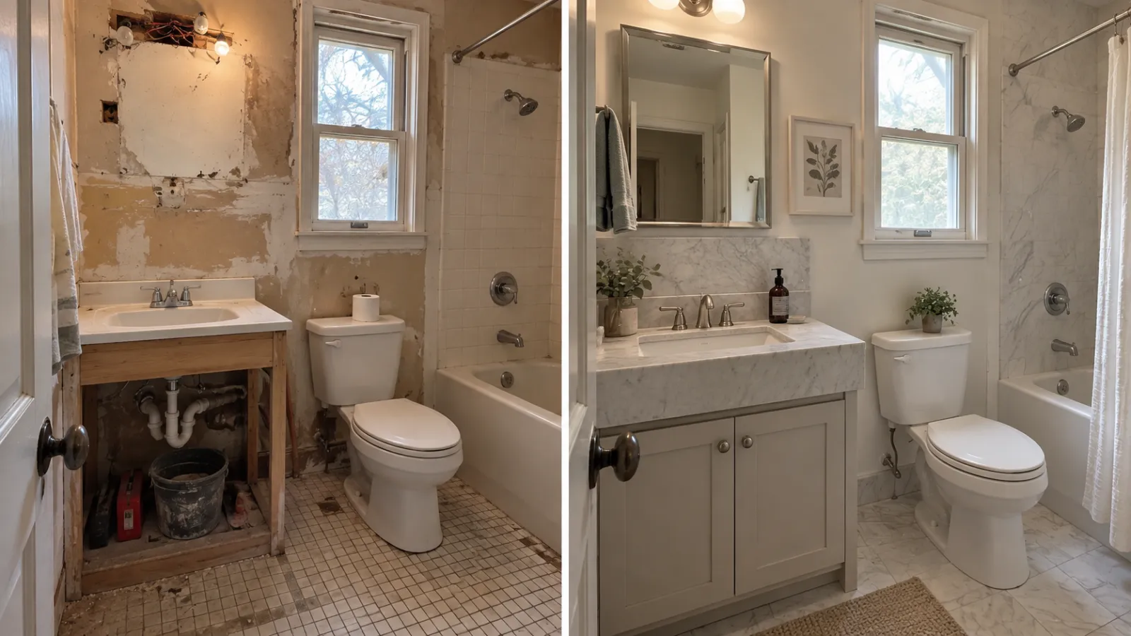 Tadilat öncesi ve sonrası banyo lavabo uygulaması